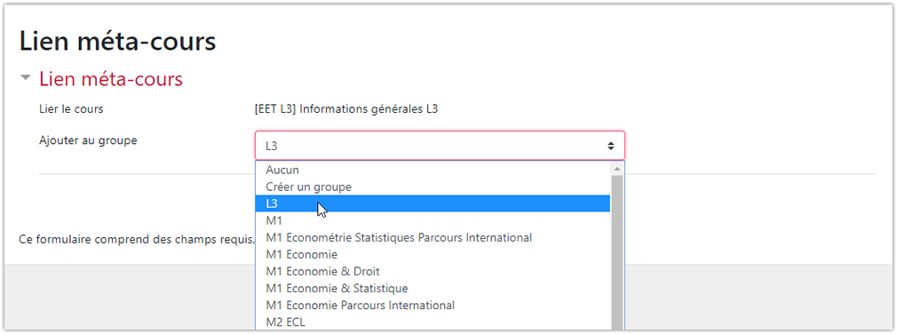 Sélection du groupe
